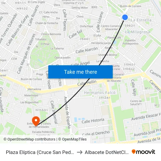 Plaza Elíptica (Cruce San Pedro) to Albacete DotNetClub map