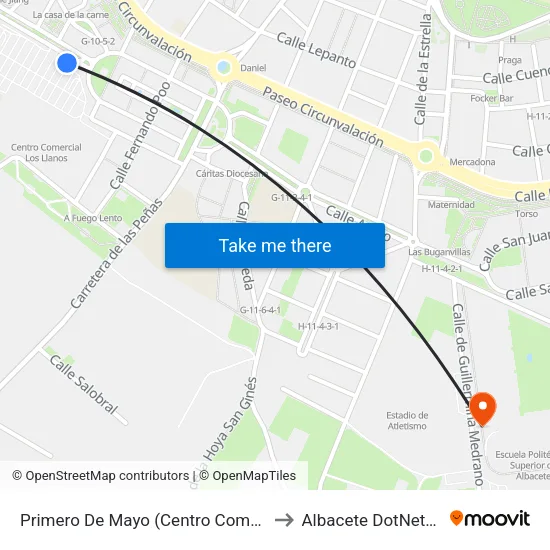 Primero De Mayo (Centro Comercial) to Albacete DotNetClub map