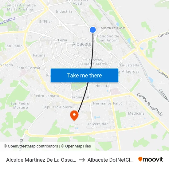 Alcalde Martínez De La Ossa 2 to Albacete DotNetClub map