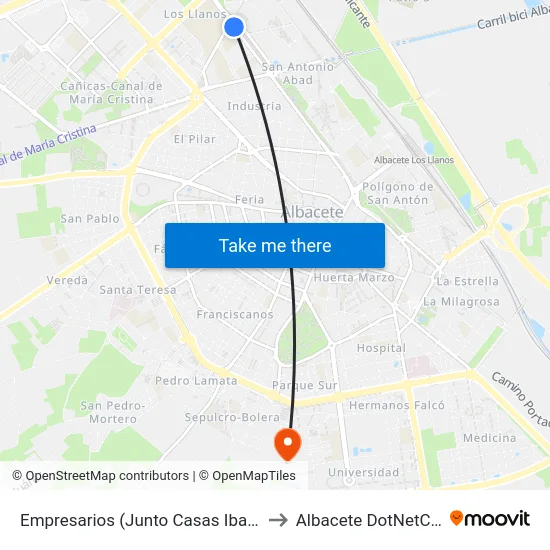 Empresarios (Junto Casas Ibañez) to Albacete DotNetClub map