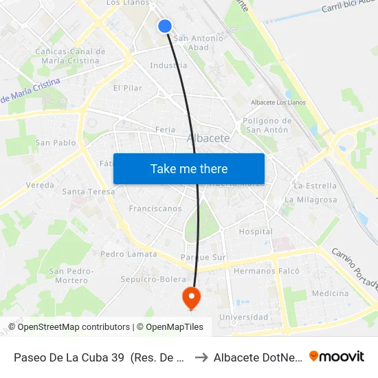 Paseo De La Cuba 39  (Res. De Mayores) to Albacete DotNetClub map