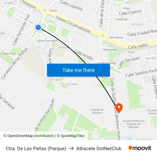 Ctra. De Las Peñas (Parque) to Albacete DotNetClub map
