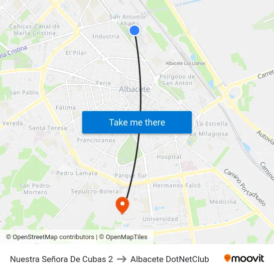 Nuestra Señora De Cubas 2 to Albacete DotNetClub map