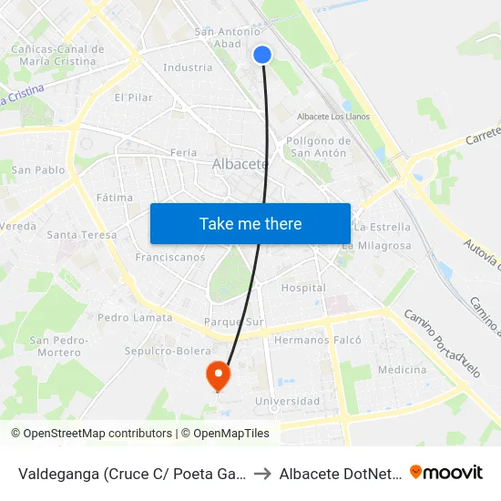 Valdeganga (Cruce C/ Poeta García C.) to Albacete DotNetClub map