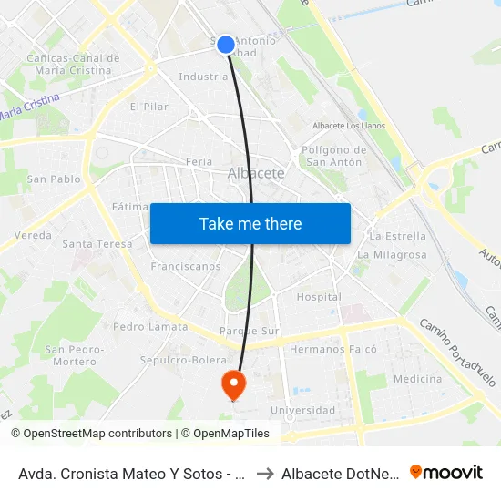Avda. Cronista Mateo Y Sotos - Piscinas to Albacete DotNetClub map