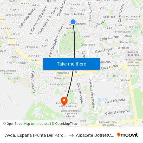 Avda. España (Punta Del Parque) to Albacete DotNetClub map