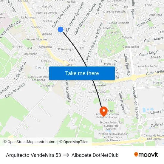 Arquitecto Vandelvira 53 to Albacete DotNetClub map