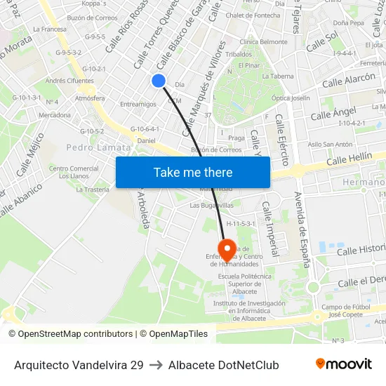 Arquitecto Vandelvira 29 to Albacete DotNetClub map