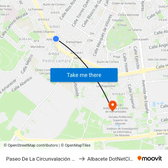 Paseo De La Circunvalación 93 to Albacete DotNetClub map