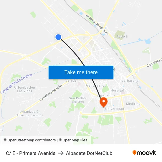 C/ E - Primera Avenida to Albacete DotNetClub map