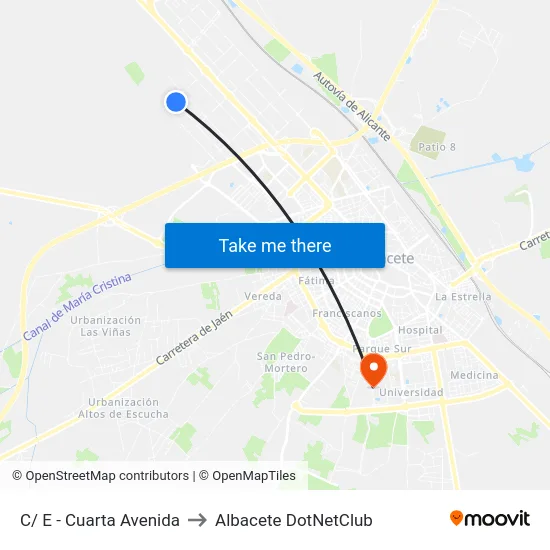 C/ E - Cuarta Avenida to Albacete DotNetClub map
