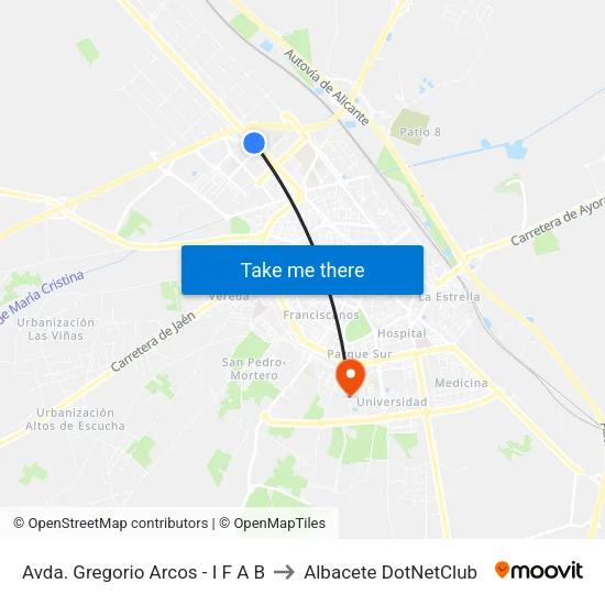 Avda. Gregorio Arcos - I F A B to Albacete DotNetClub map
