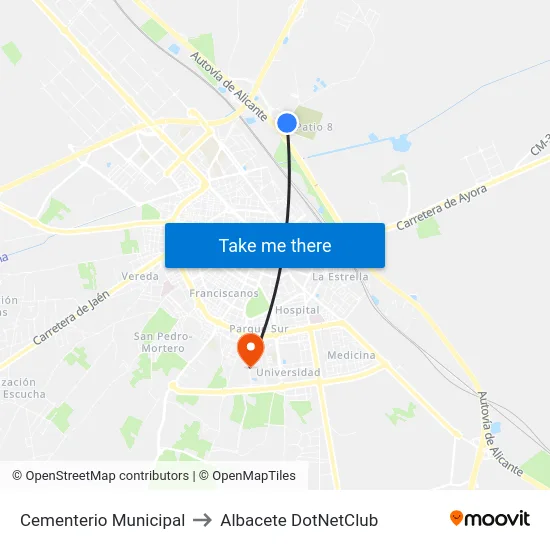 Cementerio Municipal to Albacete DotNetClub map