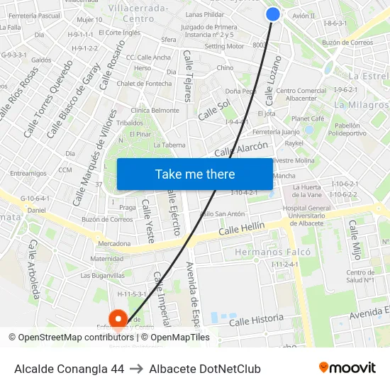 Alcalde Conangla 44 to Albacete DotNetClub map