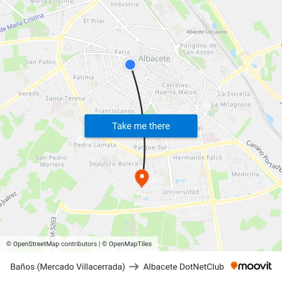 Baños (Mercado Villacerrada) to Albacete DotNetClub map