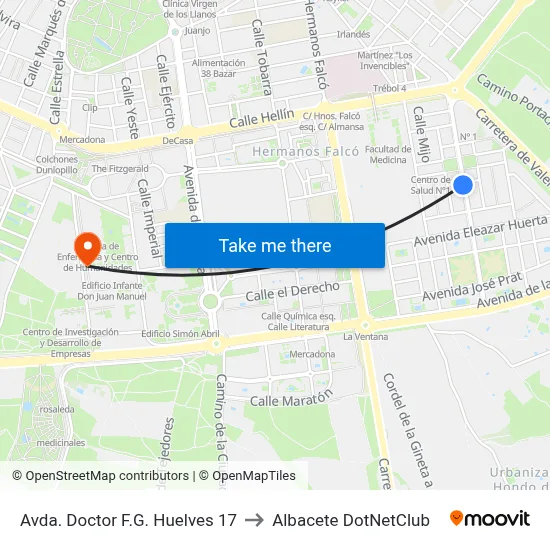 Avda. Doctor F.G. Huelves 17 to Albacete DotNetClub map