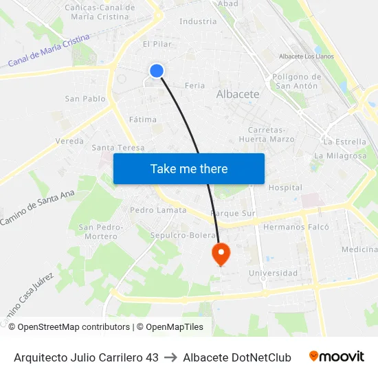 Arquitecto Julio Carrilero 43 to Albacete DotNetClub map