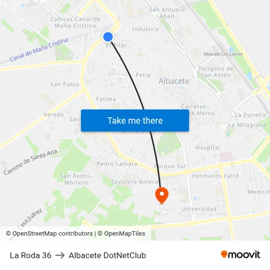 La Roda 36 to Albacete DotNetClub map