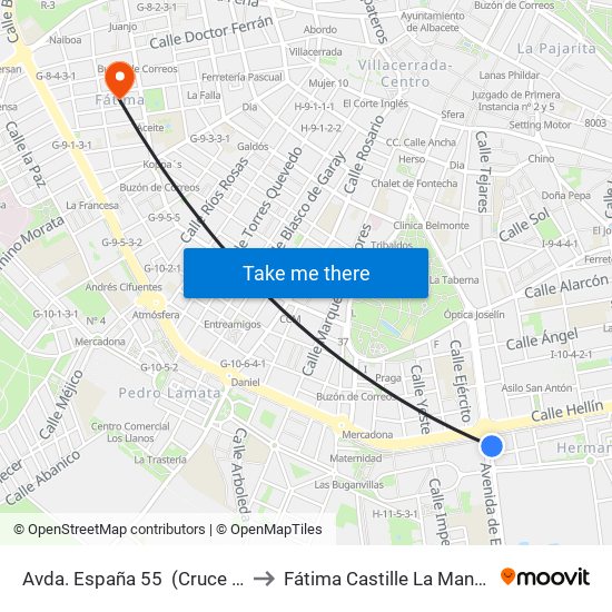 Avda. España 55  (Cruce San Juan) to Fátima Castille La Mancha Spain map