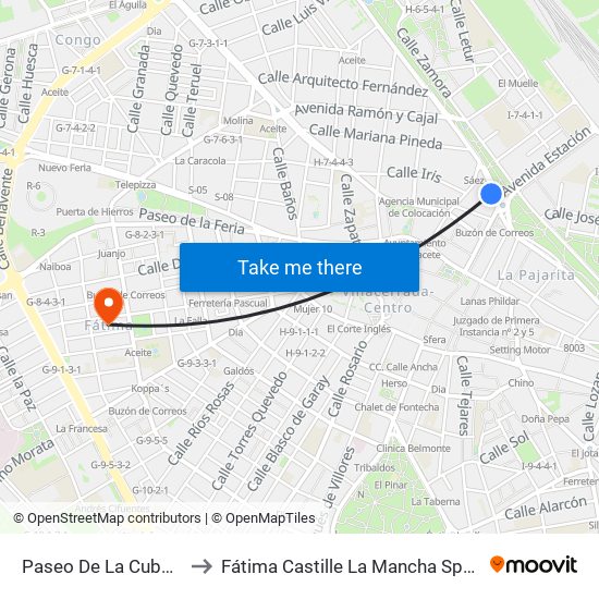 Paseo De La Cuba 5 to Fátima Castille La Mancha Spain map