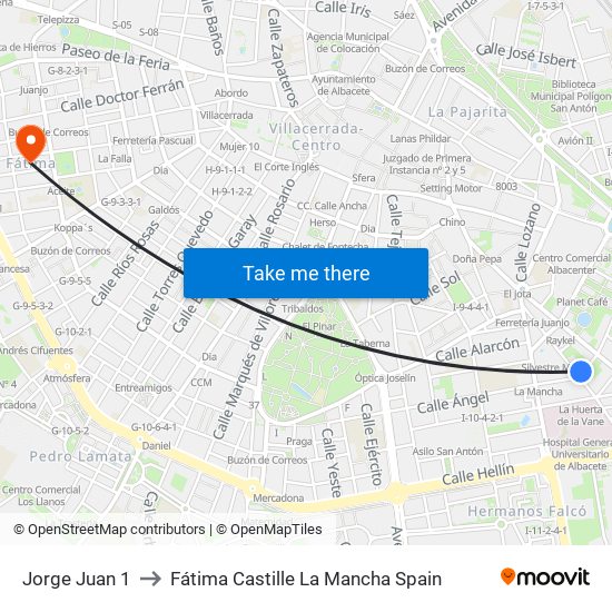 Jorge Juan 1 to Fátima Castille La Mancha Spain map