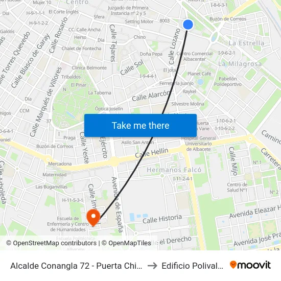 Alcalde Conangla 72 - Puerta Chinchilla to Edificio Polivalente map