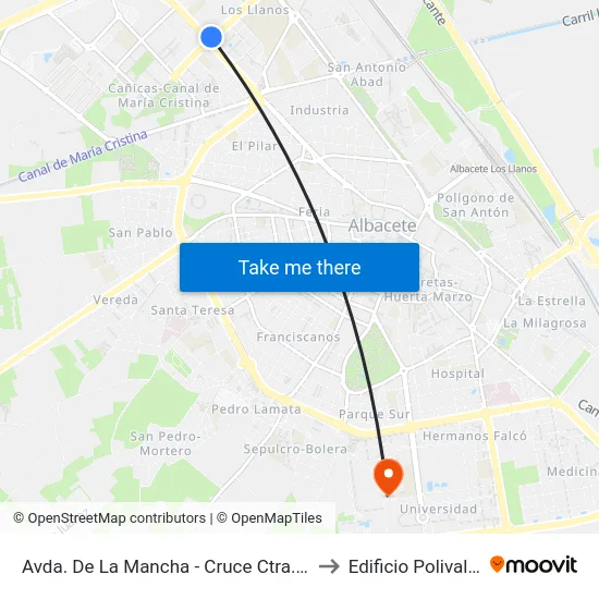 Avda. De La Mancha - Cruce Ctra. Madrid to Edificio Polivalente map