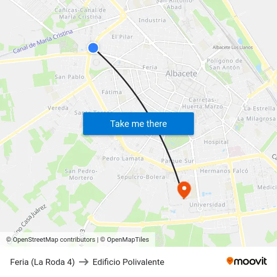 Feria (La Roda 4) to Edificio Polivalente map