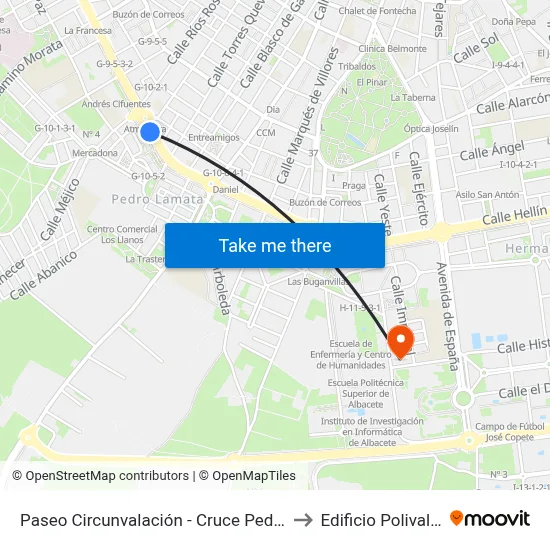 Paseo Circunvalación - Cruce Pedro Coca to Edificio Polivalente map