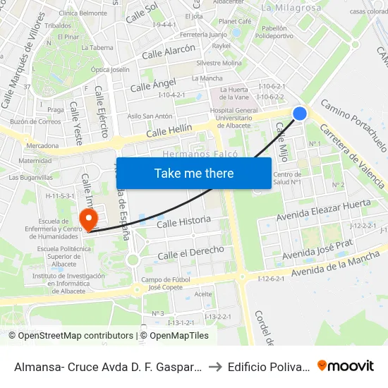 Almansa- Cruce Avda D. F. Gaspar Huelves to Edificio Polivalente map
