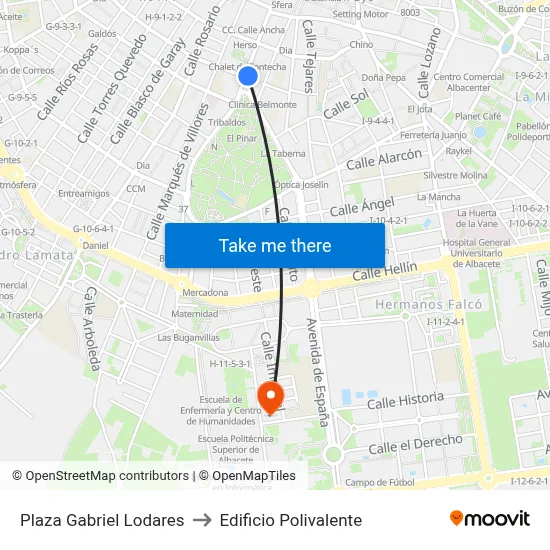 Plaza Gabriel Lodares to Edificio Polivalente map