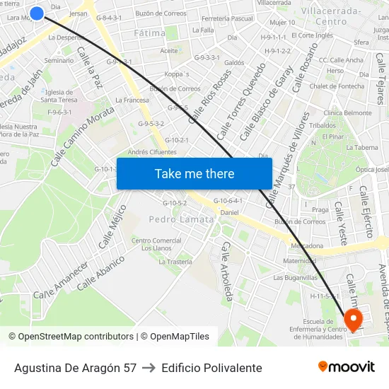 Agustina De Aragón 57 to Edificio Polivalente map