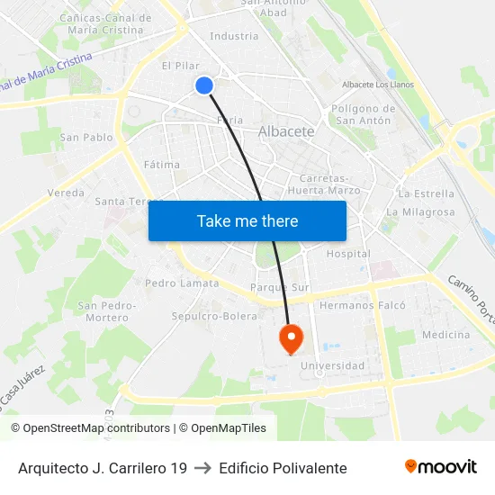 Arquitecto J. Carrilero 19 to Edificio Polivalente map