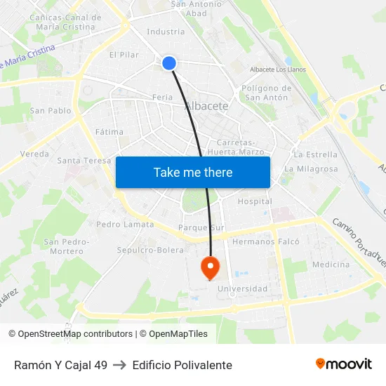 Ramón Y Cajal 49 to Edificio Polivalente map