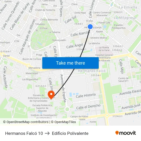 Hermanos Falcó 10 to Edificio Polivalente map