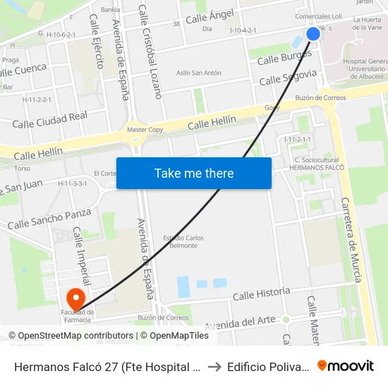 Hermanos Falcó 27 (Fte Hospital General) to Edificio Polivalente map