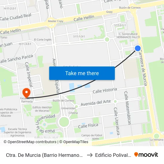 Ctra. De Murcia (Barrio Hermanos Falcó) to Edificio Polivalente map