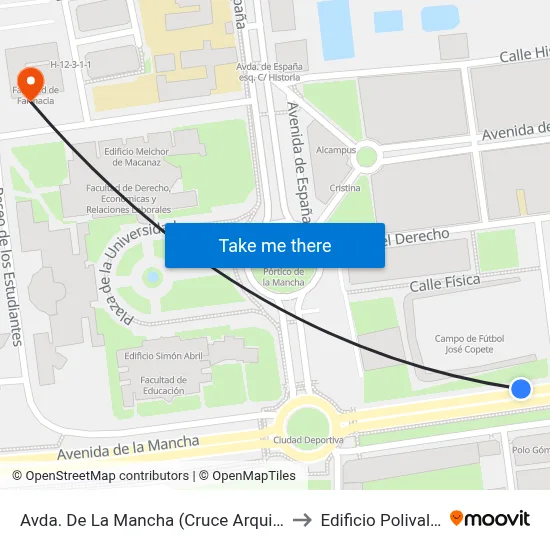 Avda. De La Mancha (Cruce Arquitectura) to Edificio Polivalente map