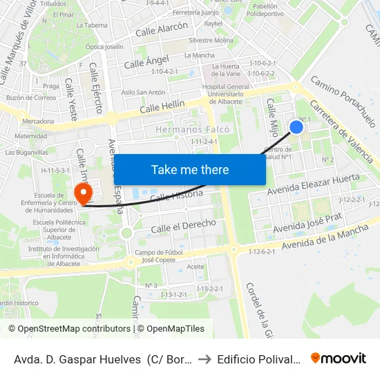 Avda. D. Gaspar Huelves  (C/ Borrajas) to Edificio Polivalente map