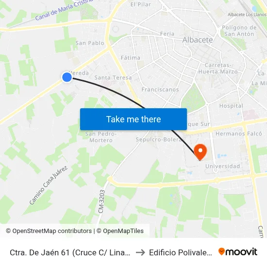 Ctra. De Jaén 61 (Cruce C/ Linares) to Edificio Polivalente map