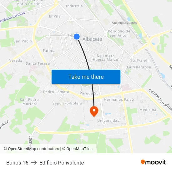 Baños 16 to Edificio Polivalente map