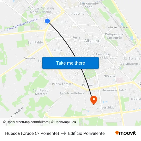 Huesca (Cruce C/ Poniente) to Edificio Polivalente map