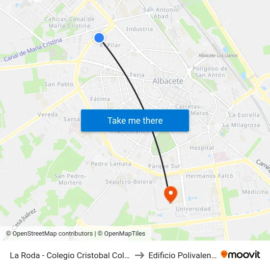 La Roda - Colegio Cristobal Colón to Edificio Polivalente map