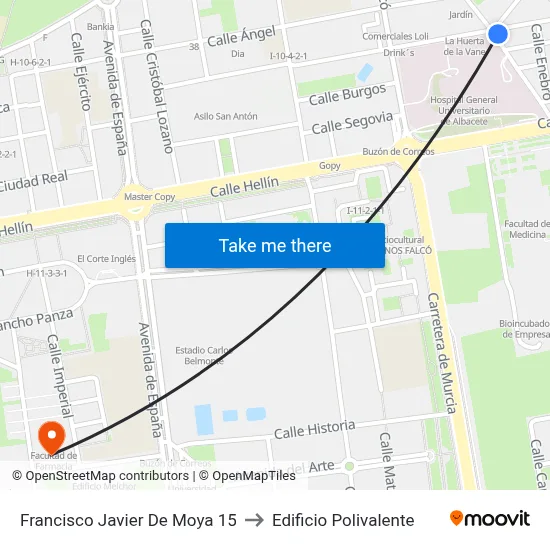 Francisco Javier De Moya 15 to Edificio Polivalente map
