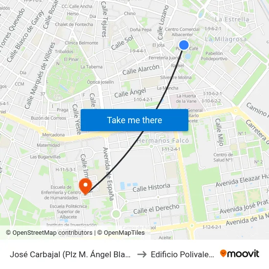 José Carbajal (Plz M. Ángel Blanco) to Edificio Polivalente map