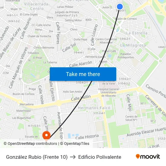 González Rubio (Frente 10) to Edificio Polivalente map