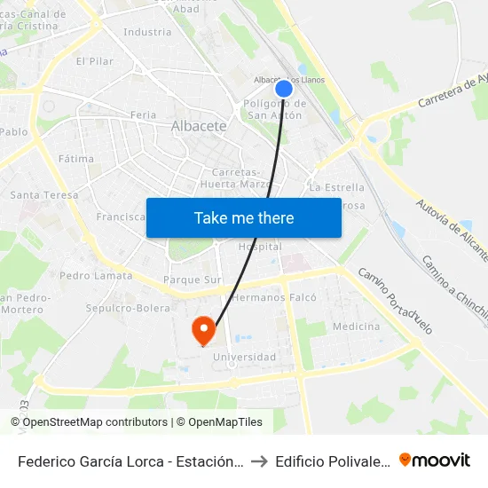 Federico García Lorca - Estación Bus to Edificio Polivalente map