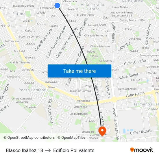 Blasco Ibáñez 18 to Edificio Polivalente map