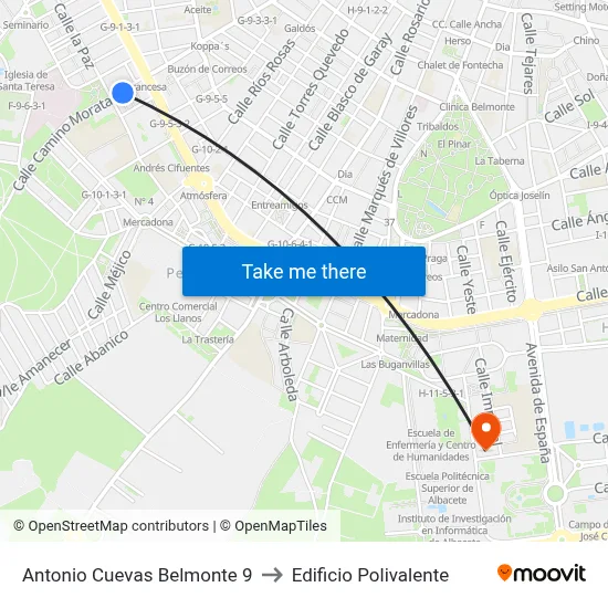 Antonio Cuevas Belmonte 9 to Edificio Polivalente map