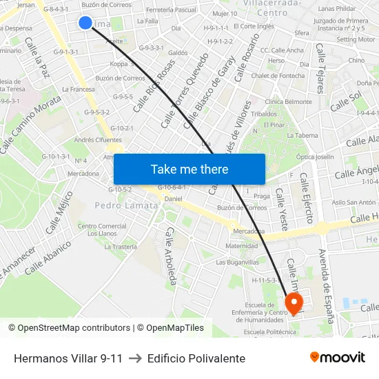Hermanos Villar 9-11 to Edificio Polivalente map